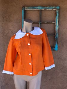 1960s Orange Blouse Light Jacket Petal Collar Sz L