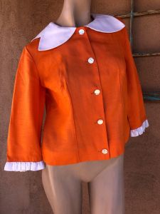 1960s Orange Blouse Light Jacket Petal Collar Sz L - Fashionconservatory.com