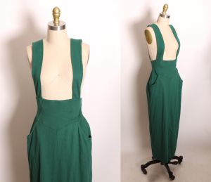 1980s Green High Waist Suspender Wiggle Skirt Jumper by Styleworks