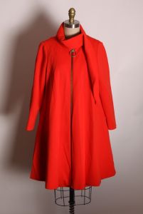 1960s Red Sleeveless Dress with Matching Pleated Scarf Collar Tent Zip Up Coat Outfit by Lilli Ann - Fashionconservatory.com