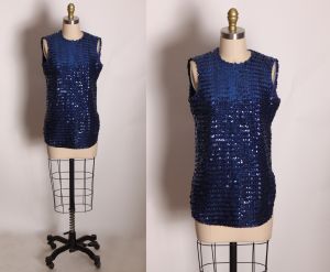 1960s Blue Sequin Sleeveless New Years Blouse 