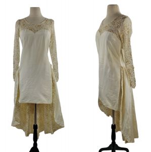 Vintage Ivory and Gold Short Wedding/Formal Gown with Train