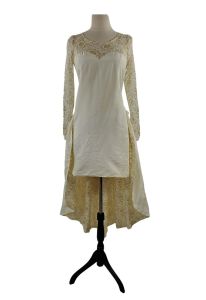 Vintage Ivory and Gold Short Wedding/Formal Gown with Train - Fashionconservatory.com