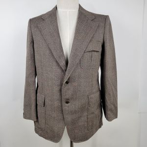Vintage Wool Taupe w/ Rainbow Accents 2 Button Blazer Suit Coat Jacket