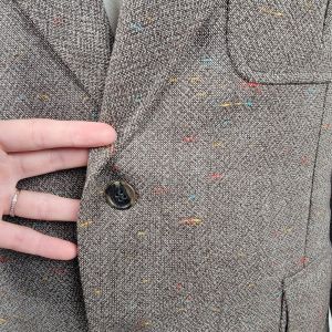 Vintage Wool Taupe w/ Rainbow Accents 2 Button Blazer Suit Coat Jacket - Fashionconservatory.com
