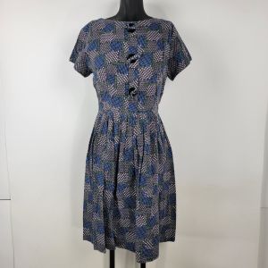 Vintage 1950s Mode O' Day California Cotton Blue & Purple Dress