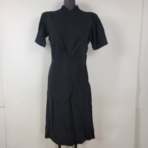 Vintage Black Short Sleeve Calf Length Dress 