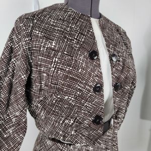 Vintage 1960's Brown & White Pencil Dress w/ Jacket and Belt - Fashionconservatory.com