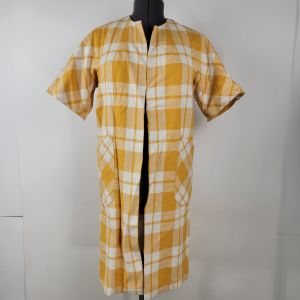 Vintage 1960s Yellow Plaid Long Short Sleeve Jacket Dress Cover