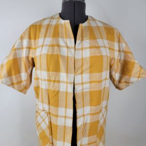 Vintage 1960s Yellow Plaid Long Short Sleeve Jacket Dress Cover - Fashionconservatory.com