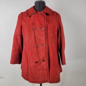 Vintage Woodward & Lothrop Washington Red Suede Double Breasted Coat Jacket