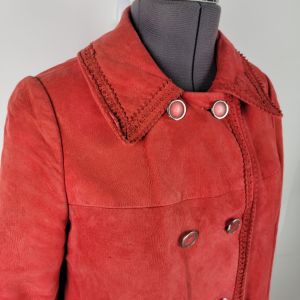 Vintage Woodward & Lothrop Washington Red Suede Double Breasted Coat Jacket - Fashionconservatory.com