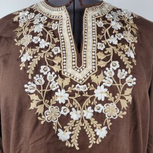 Vintage 1970s Brown Floral Embroidered Long Sleeve Blouse  - Fashionconservatory.com
