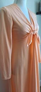 1970's Vintage Luscious Peach Long Sleeve Empire Waist Maxi Dress - Fashionconservatory.com
