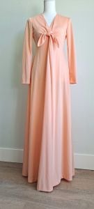 1970's Vintage Luscious Peach Long Sleeve Empire Waist Maxi Dress