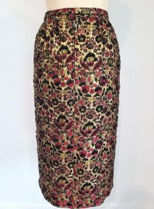 Larry Aldrich wiggle skirt with matching belt, gold lame jacquard weave with seed beads - Fashionconservatory.com