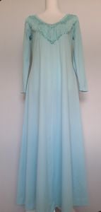 Vintage 1970's JCPenney Long Sleeve Light Blue Fringe Empire Waist Maxi Dress