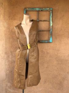 1970s Long Brown Leather Vest Sz M up to US12