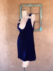 1960s Midnight Blue Velvet Mini Dress Sz M - Fashionconservatory.com