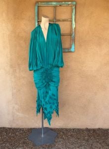 1980s Teal Silk Mermaid Wiggle Dress Sz M