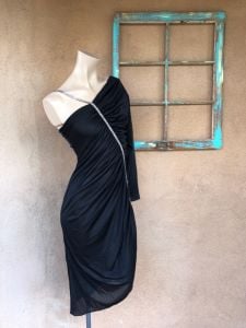 1980s Black Cold Shoulder Disco Dress Climax by David Howard S M - Fashionconservatory.com