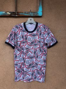 1980s Budweiser Logo Ringer T Shirt All Over Logo Single Stitch Mens S M