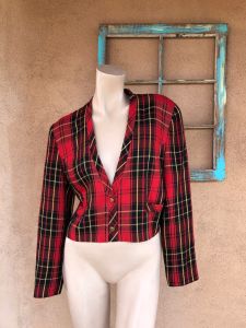 1980s Red Plaid Blazer Jacket Sz S M