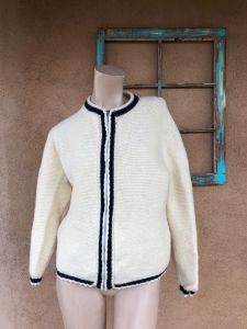 1960s 0ff White Wool Cardigan Sweater Zip Up Sz M L