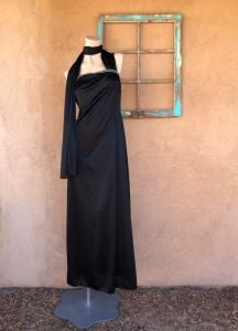 1970s Black Maxi Dress Disco Goddess Sz M - Fashionconservatory.com