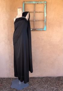 1970s Black Maxi Dress Disco Goddess Sz M