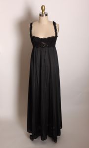 1980s Black Nylon Push Up Night Gown with Matching Sheer Sleeve Button Up Robe by Olga 94480 - Fashionconservatory.com