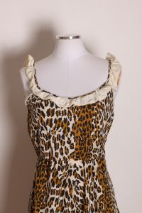 1950s Brown, Cream and Black Tiki Jungle Leopard Print Ruffle Trim One Piece Lingerie Teddy Romper b - Fashionconservatory.com