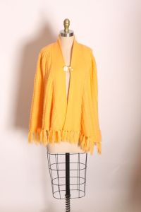 1970s Orange Fringe Button Closure Shawl Poncho  - Fashionconservatory.com