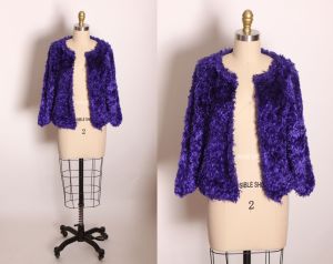 1990s Purple Faux Fur Fuzzy 3/4 Length Sleeve Open Front Cropped Cardigan by Sideffects