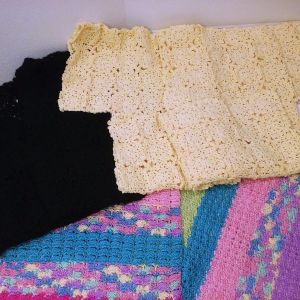Lot of 3 Assorted Crochet Lace Pieces Unfinished Knitwear Textile Upcycle ReWork Repair Project