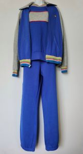 Vintage 1980's Sears 3 piece Blue Rainbow Athletic Leisure Track Sportswear Suit Set - Fashionconservatory.com