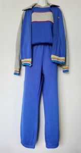 Vintage 1980's Sears 3 piece Blue Rainbow Athletic Leisure Track Sportswear Suit Set