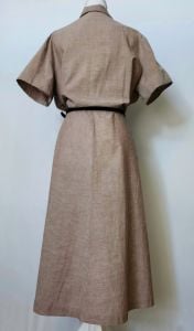 Vintage 1940's - 1950's Cotton Town Taupe Brown Short Sleeve Shirtwaist Dress Volup 36'' Waist NOS - Fashionconservatory.com