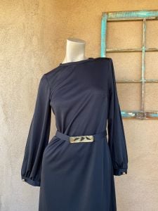 1970s Black Maxi Dress w Statement Belt Sz S - Fashionconservatory.com