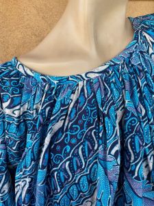 1970s Floral Batik Print Maxi Dress w Angel Sleeves OS - Fashionconservatory.com