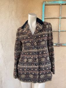 1970s Anne Klein Tapestry Blazer Jacket Sz S