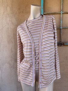 1970s Tank Top Cardigan Set Stripes 2 Pc Sz S M