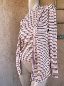 1970s Tank Top Cardigan Set Stripes 2 Pc Sz S M - Fashionconservatory.com