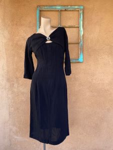 1950s Black Rayon Dress with Keyhole Sz S M B34 W28 29