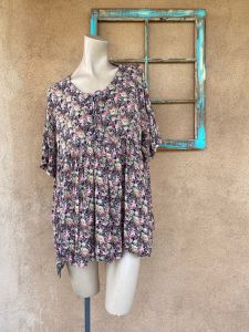1990s Crinkle Rayon Blouse Tunic Style Sz L OS