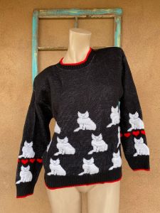 1970s Black Cat Sweater Acrylic Sz L