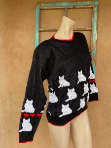 1970s Black Cat Sweater Acrylic Sz L - Fashionconservatory.com