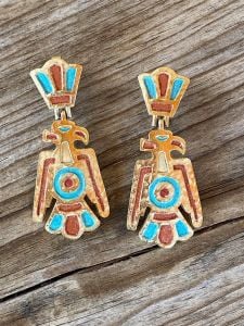 1970s Trifari Dangle Earrings Southwestern Style Thunderbird