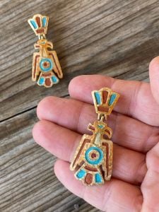 1970s Trifari Dangle Earrings Southwestern Style Thunderbird - Fashionconservatory.com