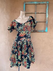 1980s Cotton Dress Norma Kamali Sundress Floral Print Sz S M